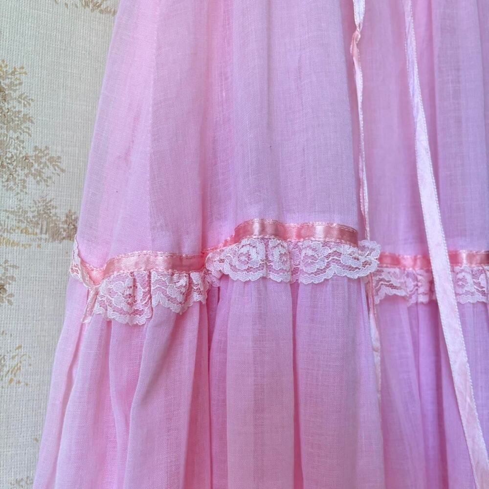 Vintage 70s Sears Pink Prairie Dress Womens XS Pleated Ruffle Coquette Romantic - Picture 3 of 8